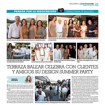 La Design Summer Party de Terraza Balear recogida en la crónica social de Diario de Mallorca