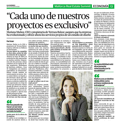 Interview with Mariana Muñoz for El Económico about how Terraza Balear has become a leading European design studio